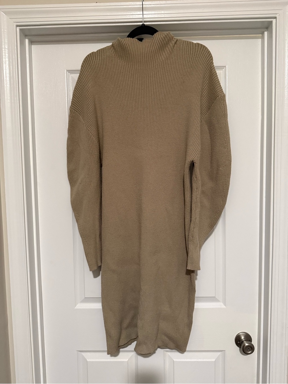 Express Ribbed Turtleneck Sweater Dress in Taupe - Picture 3 of 4